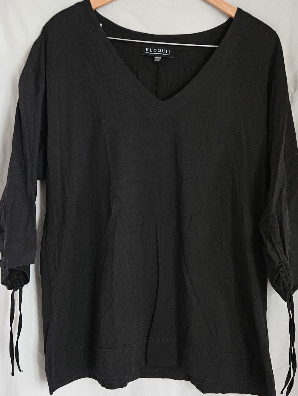 Eloquii Black V-Neck Tie-Sleeve Tunic
